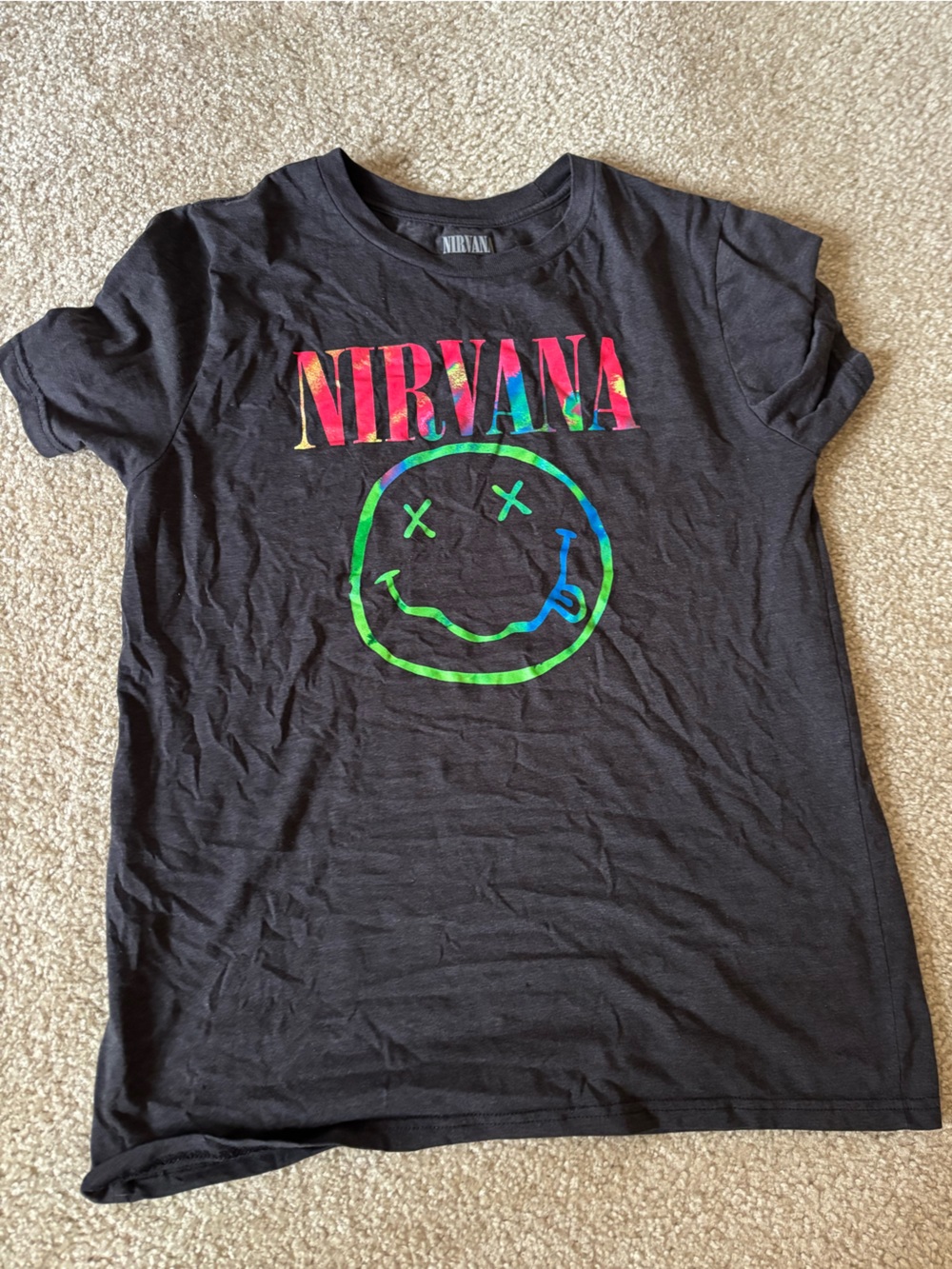 NIRVANA Black Tee with Rainbow Logo